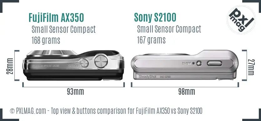 FujiFilm AX350 vs Sony S2100 top view buttons comparison