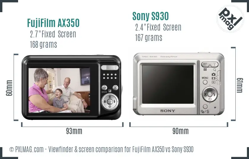 FujiFilm AX350 vs Sony S930 Screen and Viewfinder comparison FujiFilm AX350 vs Sony S930 Screen and Viewfinder comparison