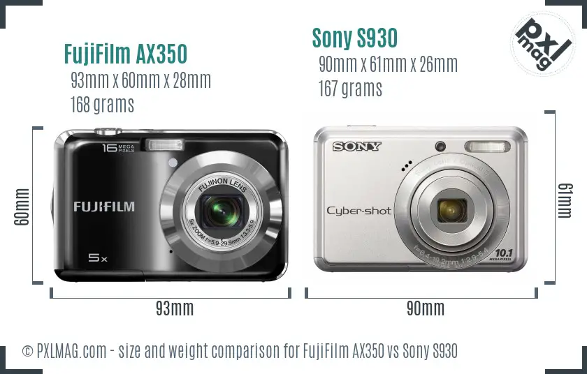 FujiFilm AX350 vs Sony S930 size comparison FujiFilm AX350 vs Sony S930 size comparison