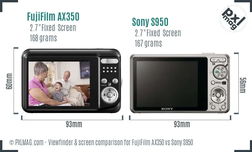 FujiFilm AX350 vs Sony S950 Screen and Viewfinder comparison