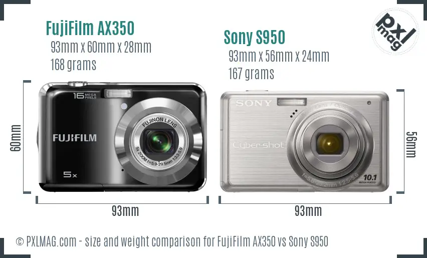 FujiFilm AX350 vs Sony S950 size comparison