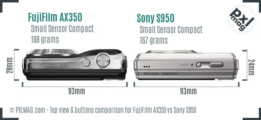 FujiFilm AX350 vs Sony S950 top view buttons comparison