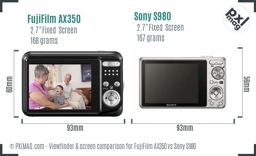 FujiFilm AX350 vs Sony S980 Screen and Viewfinder comparison
