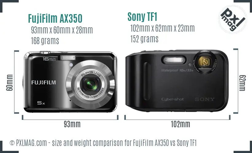 FujiFilm AX350 vs Sony TF1 size comparison FujiFilm AX350 vs Sony TF1 size comparison