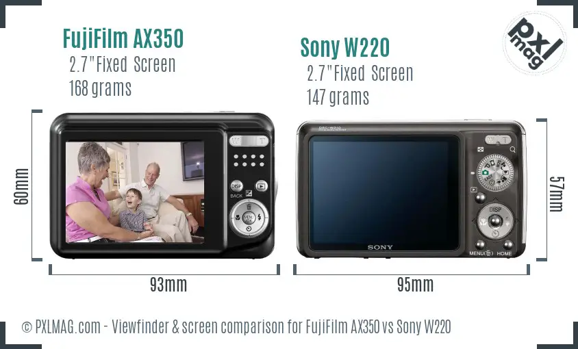 FujiFilm AX350 vs Sony W220 Screen and Viewfinder comparison