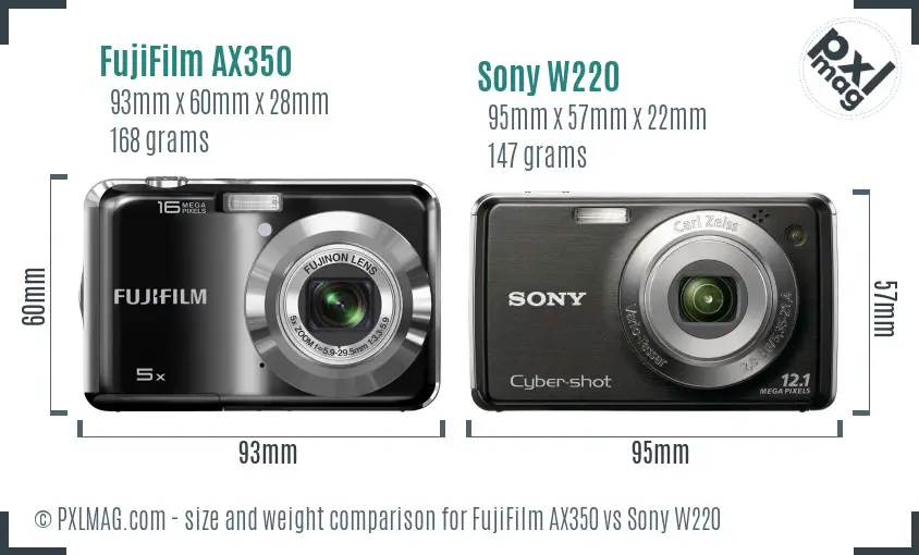 FujiFilm AX350 vs Sony W220 size comparison