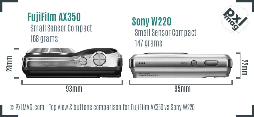 FujiFilm AX350 vs Sony W220 top view buttons comparison