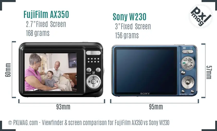 FujiFilm AX350 vs Sony W230 Screen and Viewfinder comparison