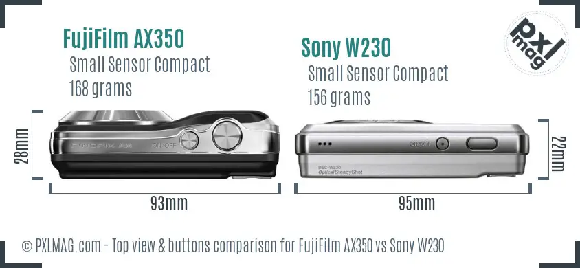 FujiFilm AX350 vs Sony W230 top view buttons comparison