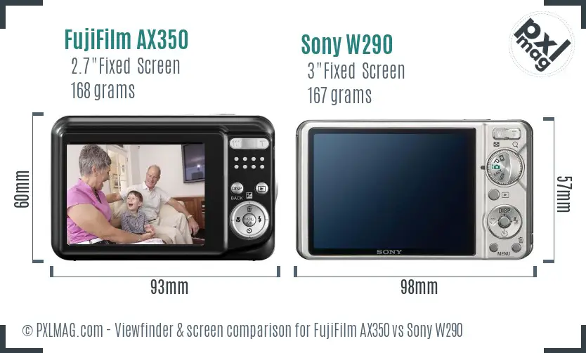 FujiFilm AX350 vs Sony W290 Screen and Viewfinder comparison