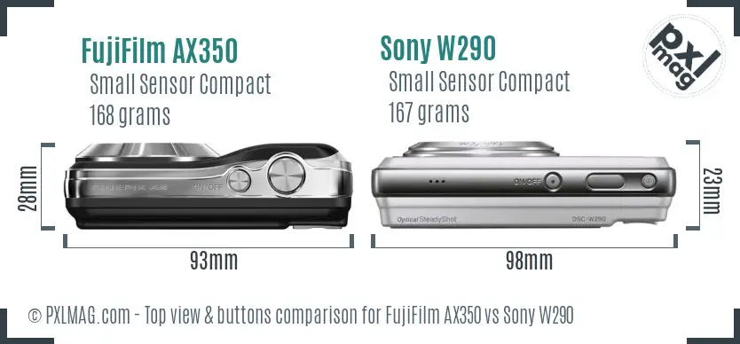 FujiFilm AX350 vs Sony W290 top view buttons comparison