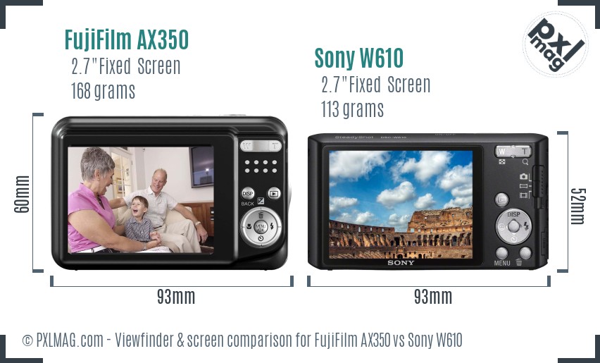 FujiFilm AX350 vs Sony W610 Screen and Viewfinder comparison