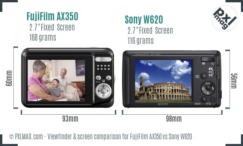 FujiFilm AX350 vs Sony W620 Screen and Viewfinder comparison