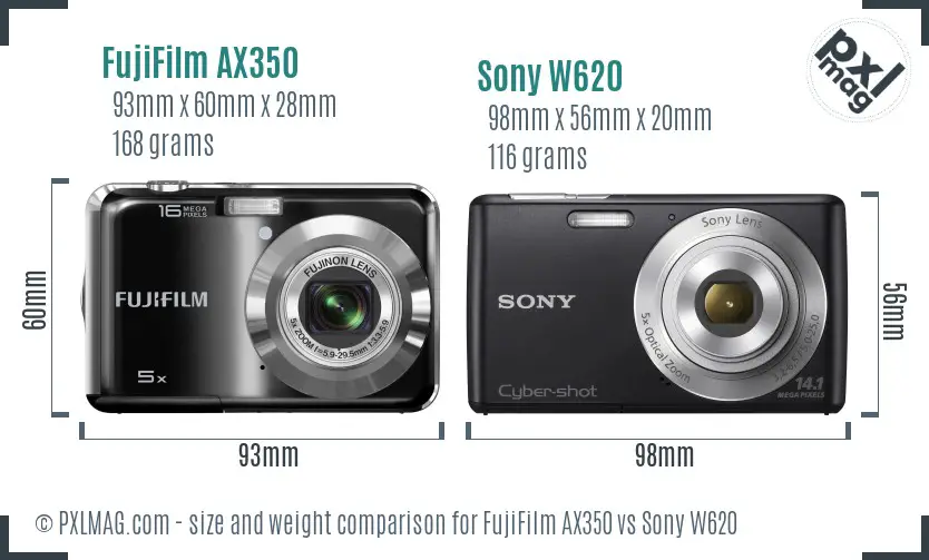 FujiFilm AX350 vs Sony W620 size comparison FujiFilm AX350 vs Sony W620 size comparison