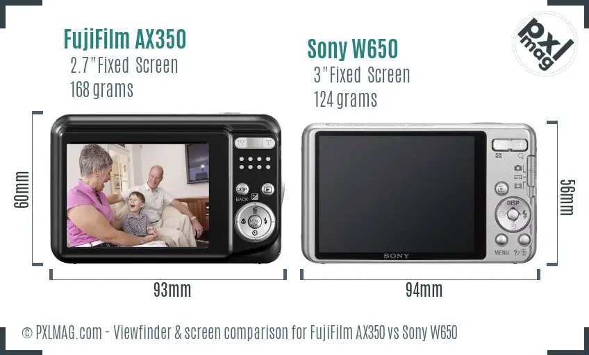 FujiFilm AX350 vs Sony W650 Screen and Viewfinder comparison