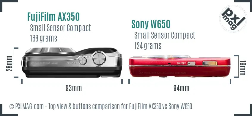 FujiFilm AX350 vs Sony W650 top view buttons comparison