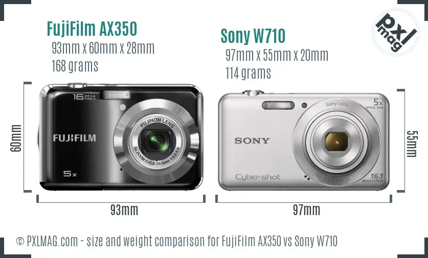 FujiFilm AX350 vs Sony W710 size comparison FujiFilm AX350 vs Sony W710 size comparison