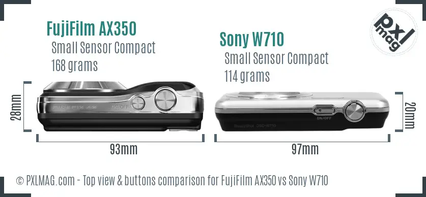 FujiFilm AX350 vs Sony W710 top view buttons comparison FujiFilm AX350 vs Sony W710 top view buttons comparison