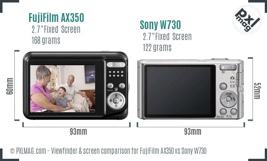 FujiFilm AX350 vs Sony W730 Screen and Viewfinder comparison