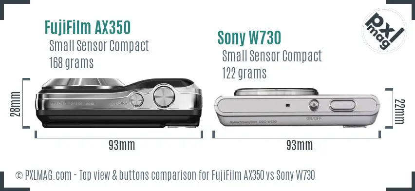 FujiFilm AX350 vs Sony W730 top view buttons comparison