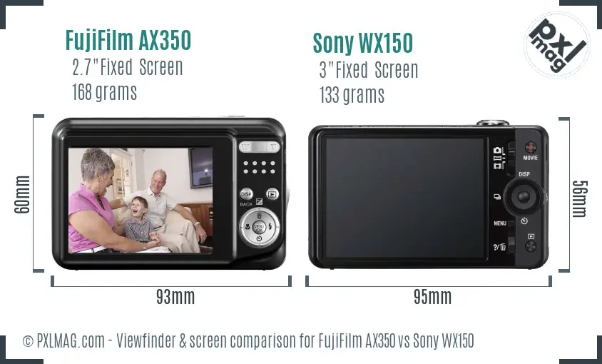 FujiFilm AX350 vs Sony WX150 Screen and Viewfinder comparison FujiFilm AX350 vs Sony WX150 Screen and Viewfinder comparison
