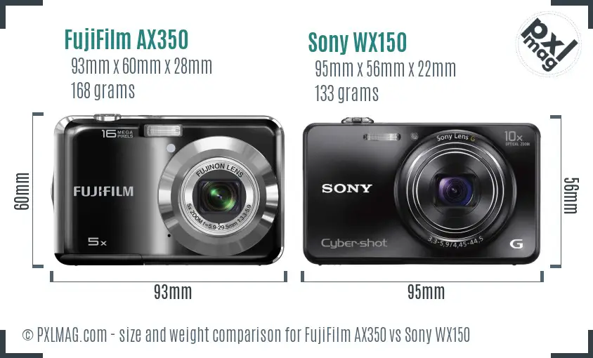 FujiFilm AX350 vs Sony WX150 size comparison FujiFilm AX350 vs Sony WX150 size comparison
