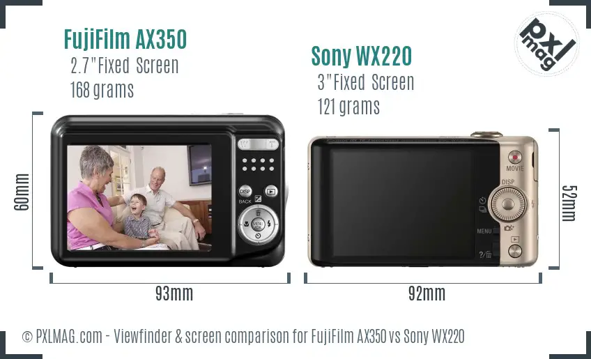 FujiFilm AX350 vs Sony WX220 Screen and Viewfinder comparison