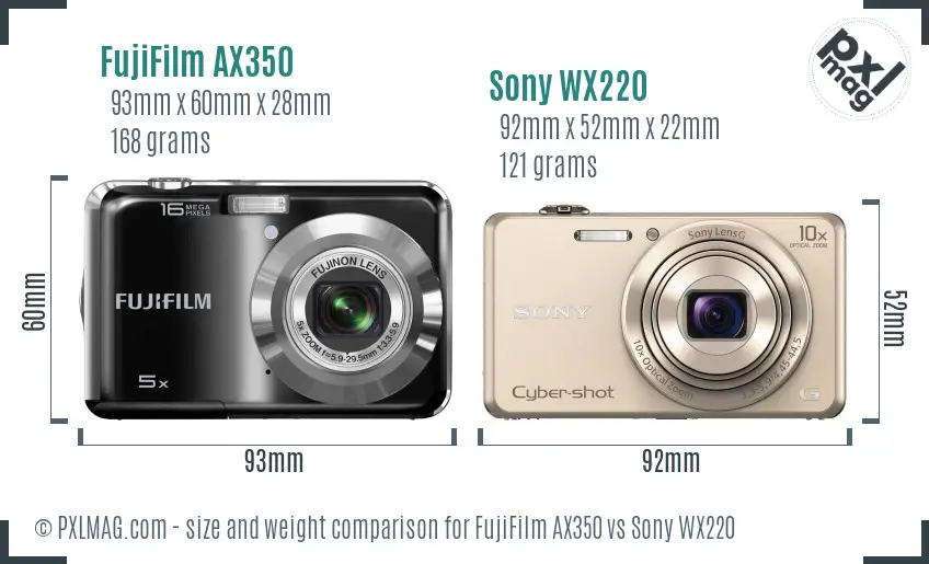 FujiFilm AX350 vs Sony WX220 size comparison
