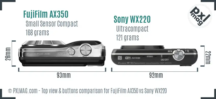 FujiFilm AX350 vs Sony WX220 top view buttons comparison