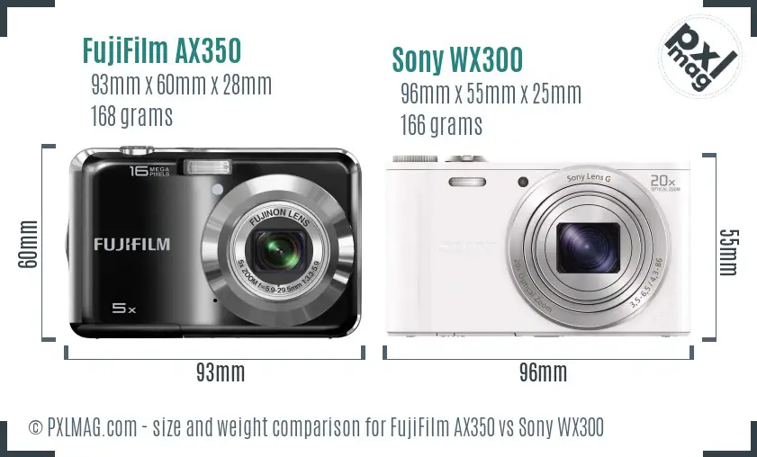 FujiFilm AX350 vs Sony WX300 size comparison