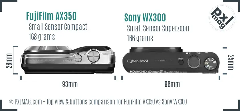 FujiFilm AX350 vs Sony WX300 top view buttons comparison