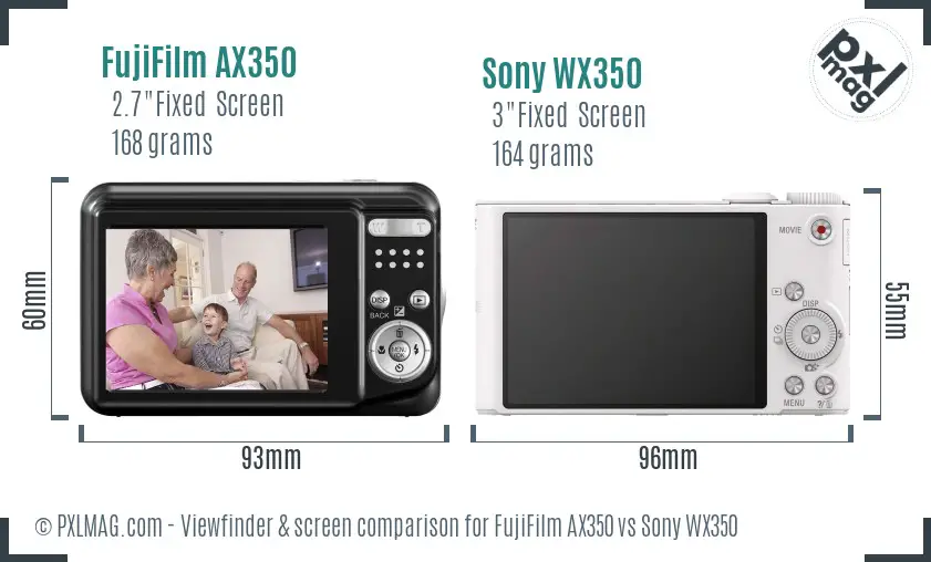 FujiFilm AX350 vs Sony WX350 Screen and Viewfinder comparison