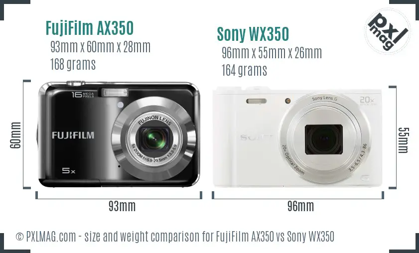 FujiFilm AX350 vs Sony WX350 size comparison