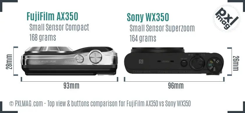FujiFilm AX350 vs Sony WX350 top view buttons comparison