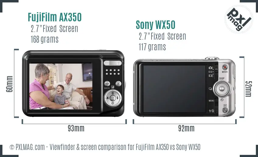 FujiFilm AX350 vs Sony WX50 Screen and Viewfinder comparison