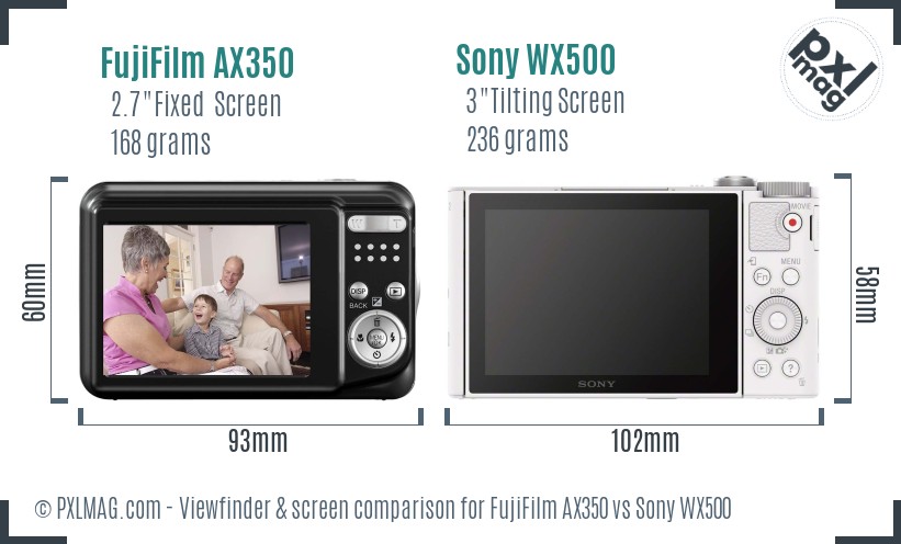 FujiFilm AX350 vs Sony WX500 Screen and Viewfinder comparison