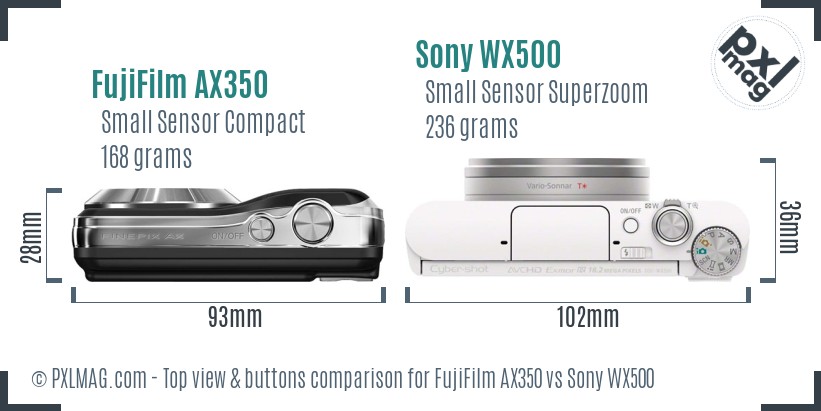 FujiFilm AX350 vs Sony WX500 top view buttons comparison