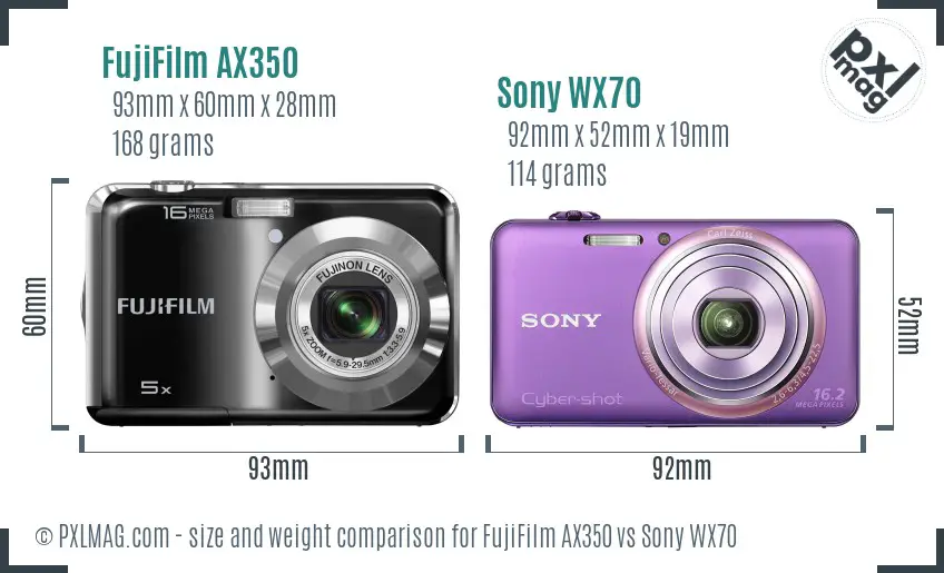 FujiFilm AX350 vs Sony WX70 size comparison FujiFilm AX350 vs Sony WX70 size comparison