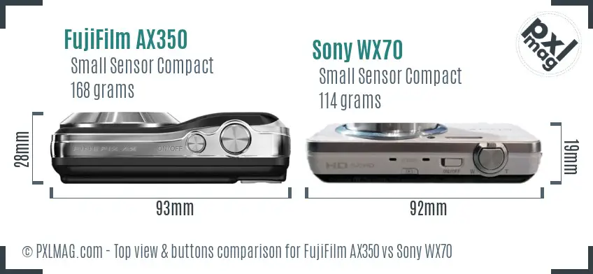 FujiFilm AX350 vs Sony WX70 top view buttons comparison FujiFilm AX350 vs Sony WX70 top view buttons comparison