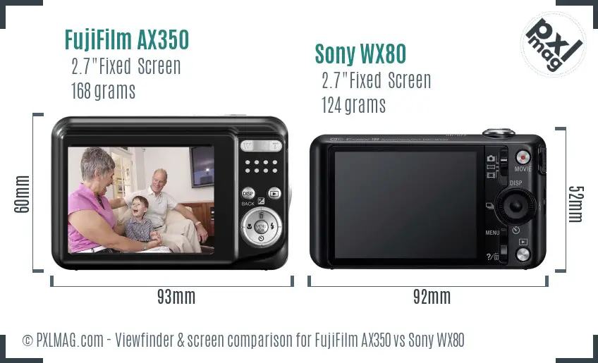 FujiFilm AX350 vs Sony WX80 Screen and Viewfinder comparison