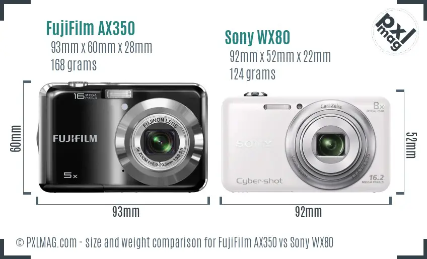 FujiFilm AX350 vs Sony WX80 size comparison