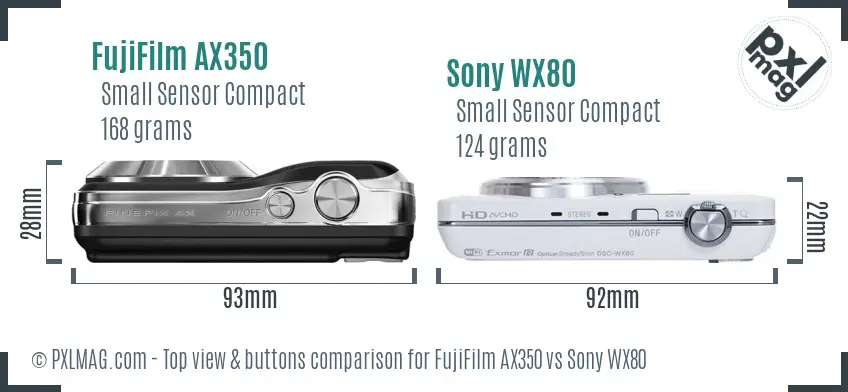 FujiFilm AX350 vs Sony WX80 top view buttons comparison