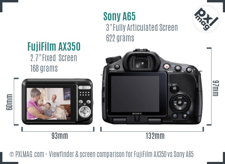 FujiFilm AX350 vs Sony A65 Screen and Viewfinder comparison