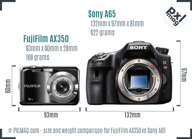 FujiFilm AX350 vs Sony A65 size comparison