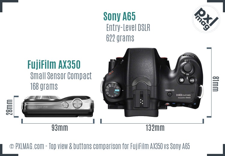 FujiFilm AX350 vs Sony A65 top view buttons comparison