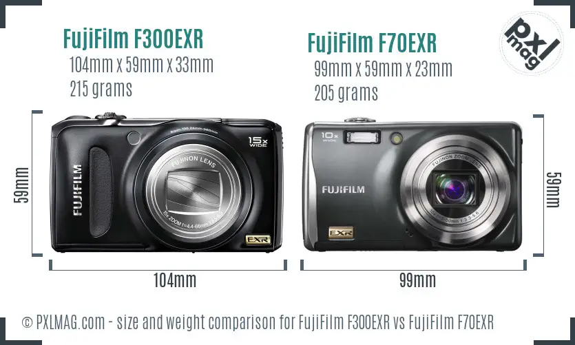 FujiFilm F300EXR vs FujiFilm F70EXR size comparison