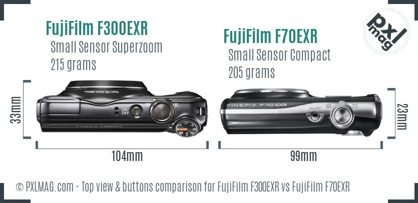 FujiFilm F300EXR vs FujiFilm F70EXR top view buttons comparison