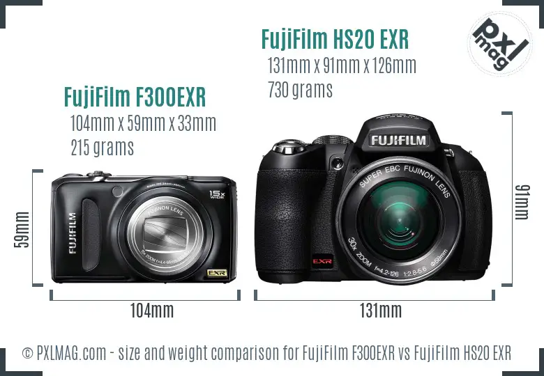 FujiFilm F300EXR vs FujiFilm HS20 EXR size comparison FujiFilm F300EXR vs FujiFilm HS20 EXR size comparison