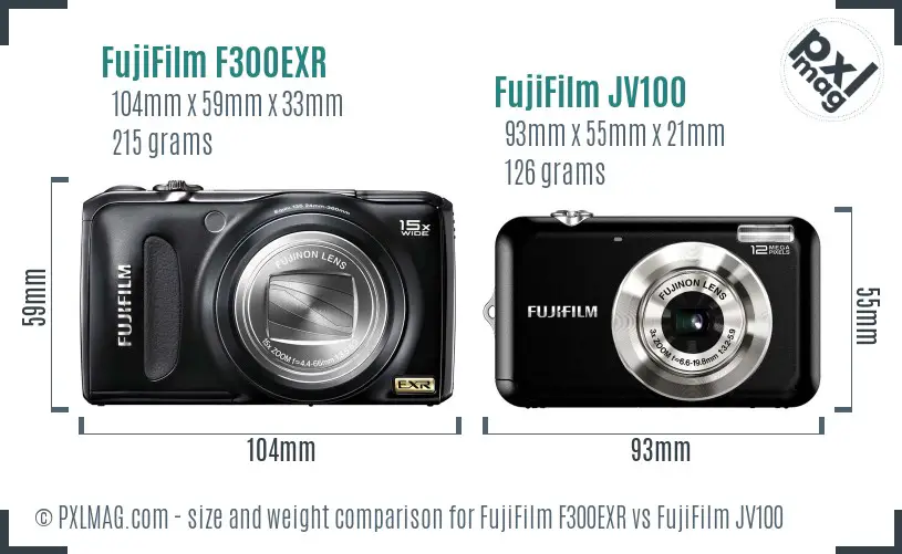 FujiFilm F300EXR vs FujiFilm JV100 size comparison FujiFilm F300EXR vs FujiFilm JV100 size comparison