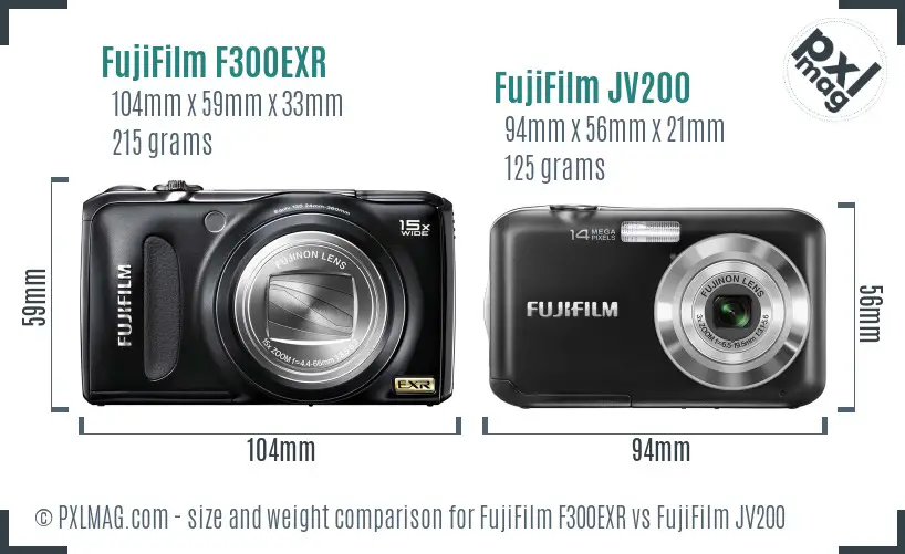 FujiFilm F300EXR vs FujiFilm JV200 size comparison